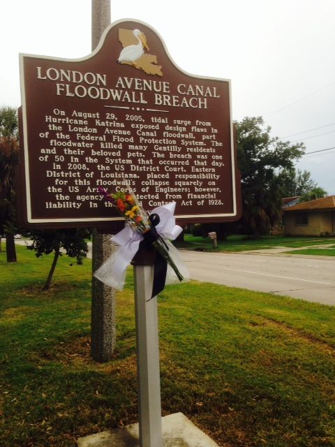 Historic plaque at the London Avenue Canal breach site