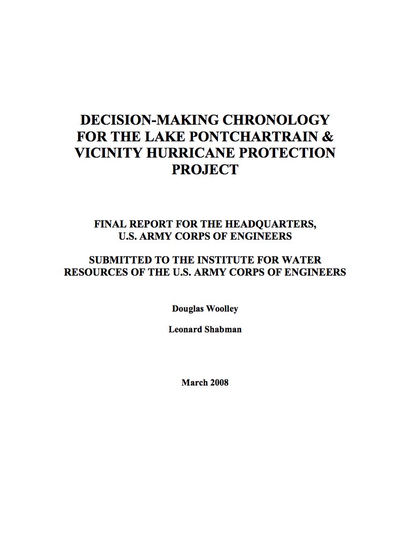 Cover of Decision-Making Chronology for the Lake Pontchartrain and Vicinity Hurricane Protection Project